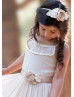 Champagne Lace Tulle Tiered Boho Flower Girl Dress